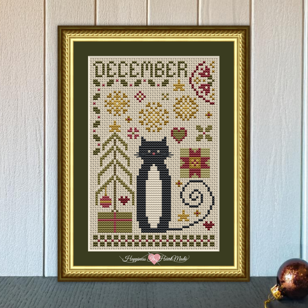 December Cat Cross Stitch Pattern from the Cat Tales Collection by Happiness Is HeartMade Pattern 5562