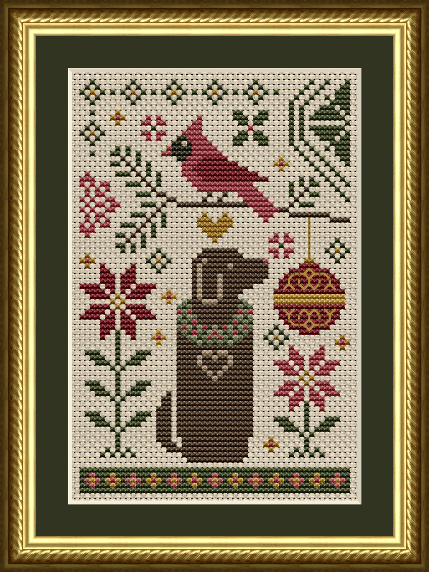 The Dog Days: A Dog and Cardinal Christmas Cross Stitch Pattern 6500