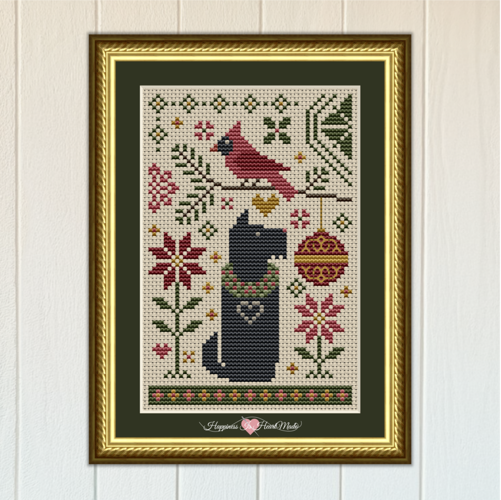 A Scottie Dog and Cardinal Christmas Cross Stitch Pattern from the Dog Days Series by Happiness Is HeartMade Pattern 6500-S