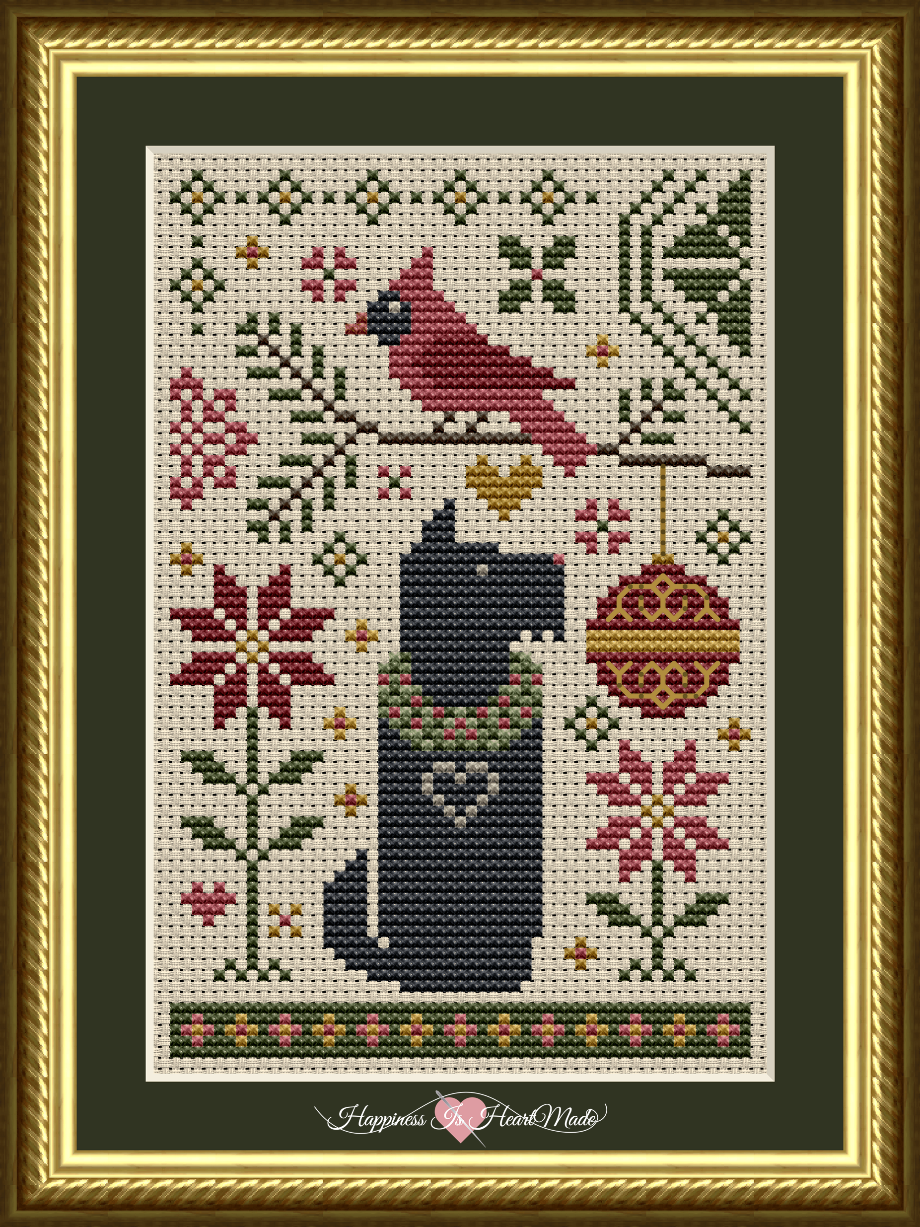 A Scottie Dog and Cardinal Christmas Cross Stitch Pattern from the Dog Days Series by Happiness Is HeartMade Pattern 6500-S