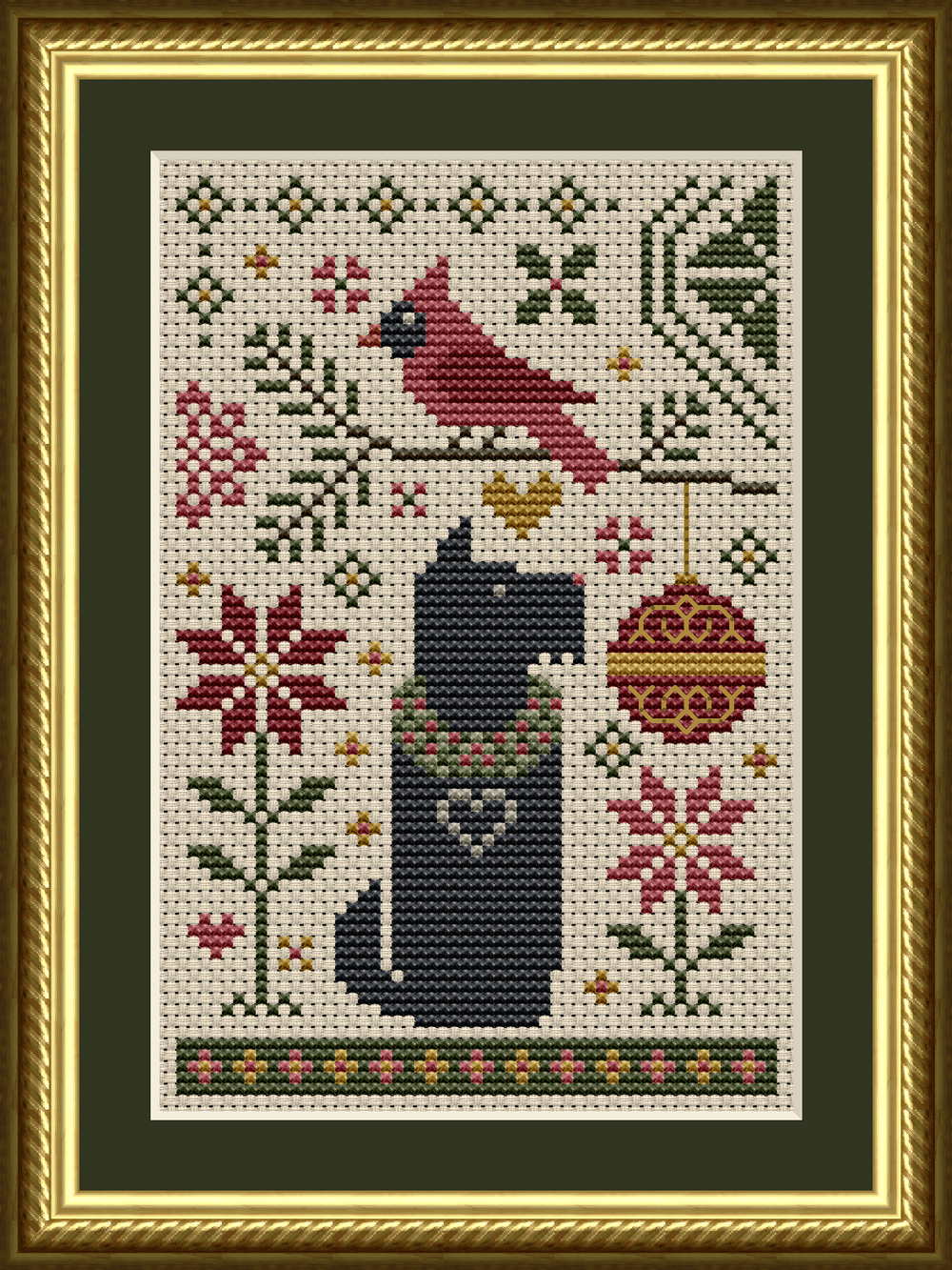 The Dog Days: A Scottie Dog and Cardinal Christmas Cross Stitch Pattern 6500-S