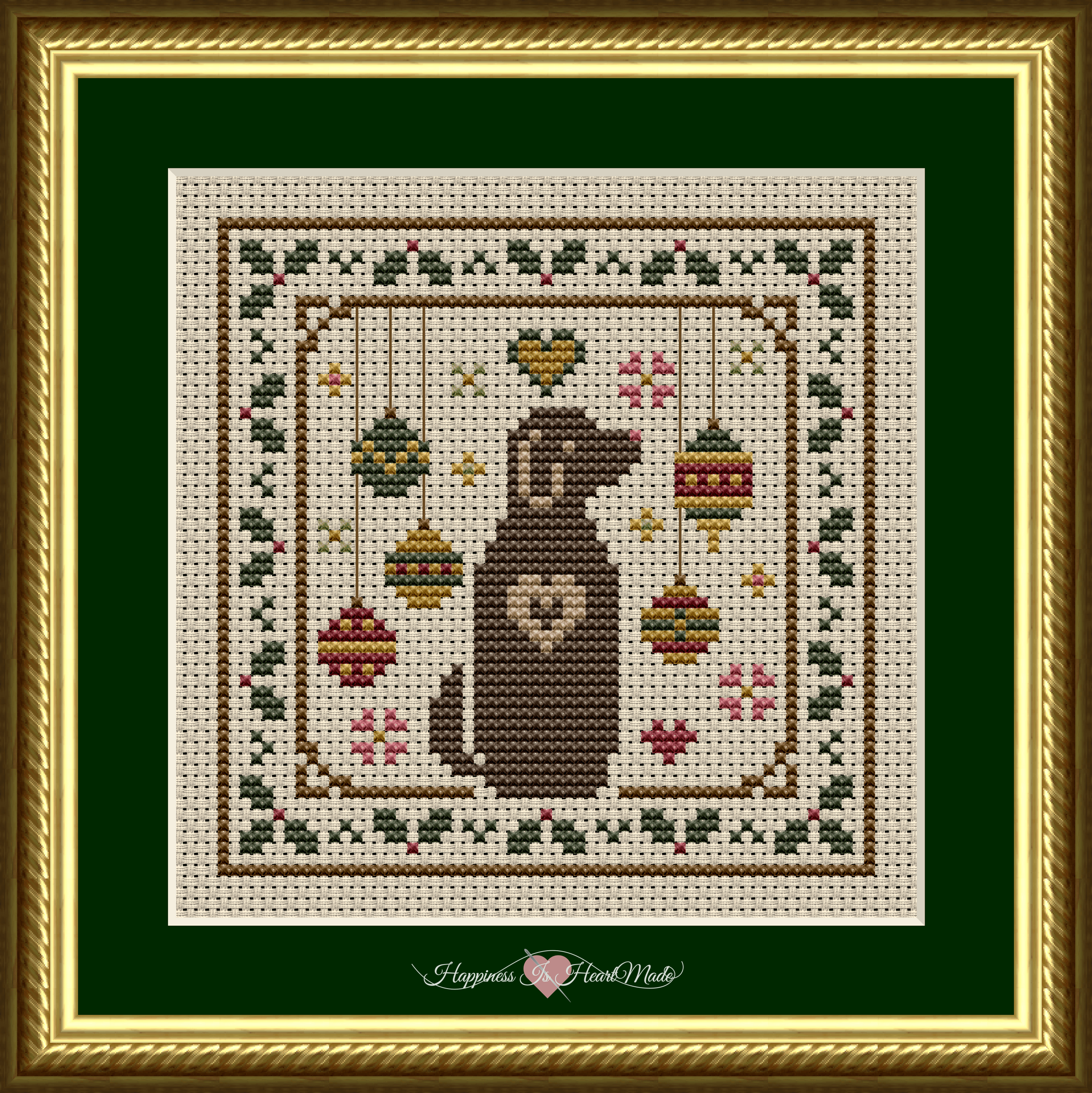 Dog with Holly and Ornaments Christmas Cross Stitch Pattern 6581 from the Dog Days Series by Happiness Is HeartMade