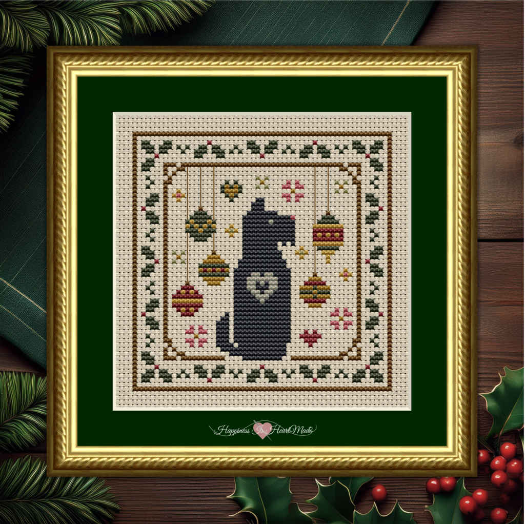 Scottie Dog with Holly and Ornaments Christmas Cross Stitch Pattern 6581-S from the Dog Days Series by Happiness Is HeartMade
