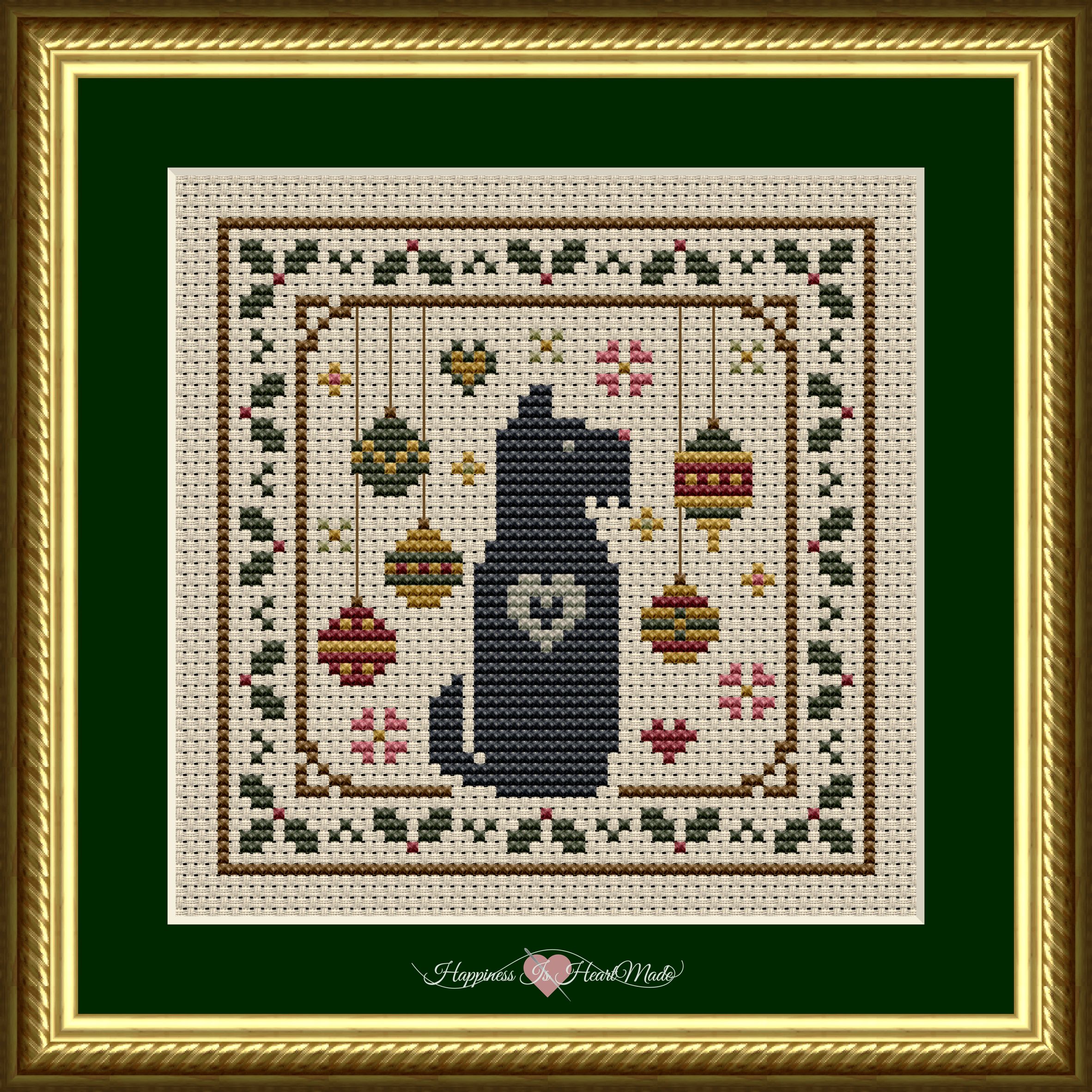 Scottie Dog with Holly and Ornaments Christmas Cross Stitch Pattern 6581-S from the Dog Days Series by Happiness Is HeartMade