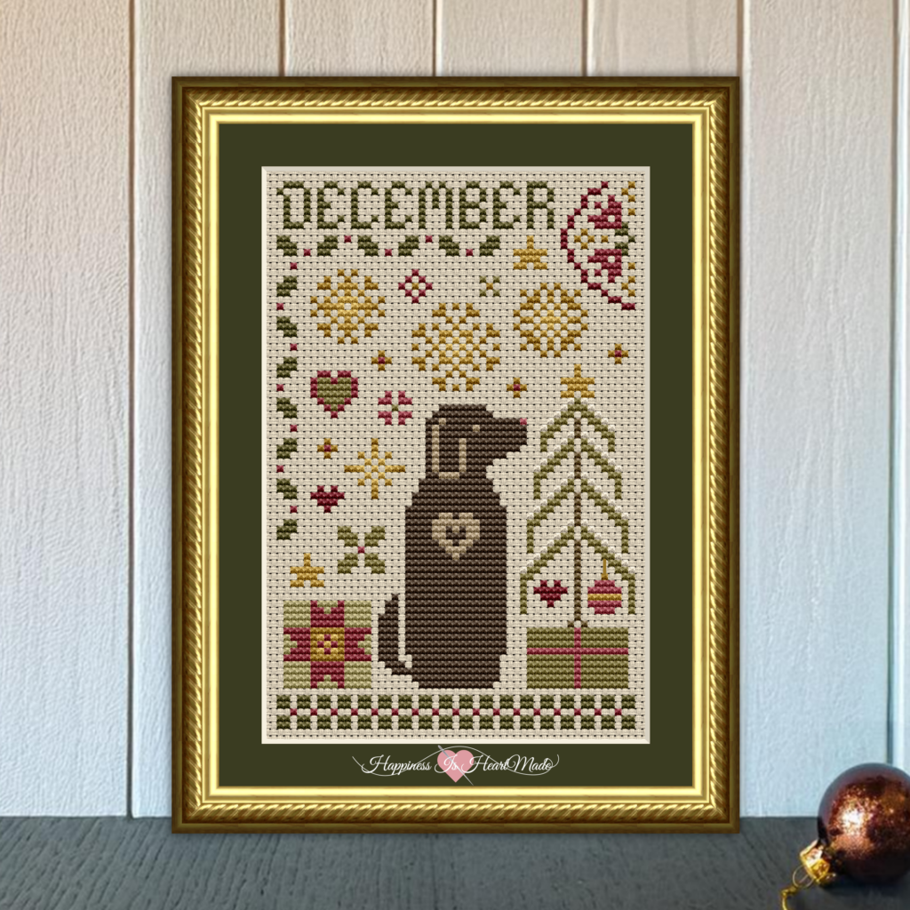 December Dog Cross Stitch Pattern from the Dog Days Series by Happiness Is HeartMade Pattern 6562