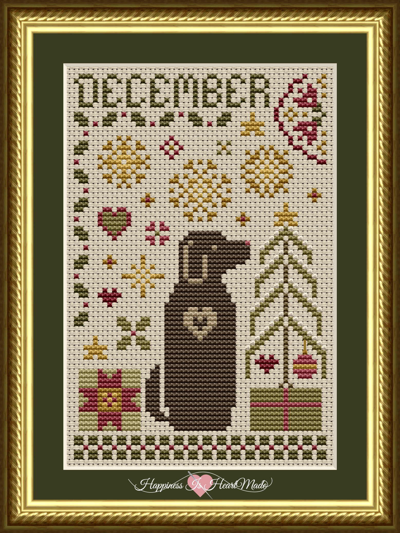 December Dog Cross Stitch Pattern from the Dog Days Series by Happiness Is HeartMade Pattern 6562