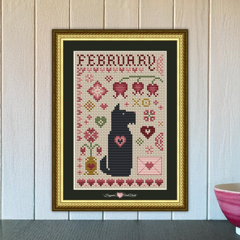 Scottie February Dog Cross Stitch Pattern from the Dog Days Series by Happiness Is HeartMade - Pattern 6552-S - Valentine's Day, Love, Hearts