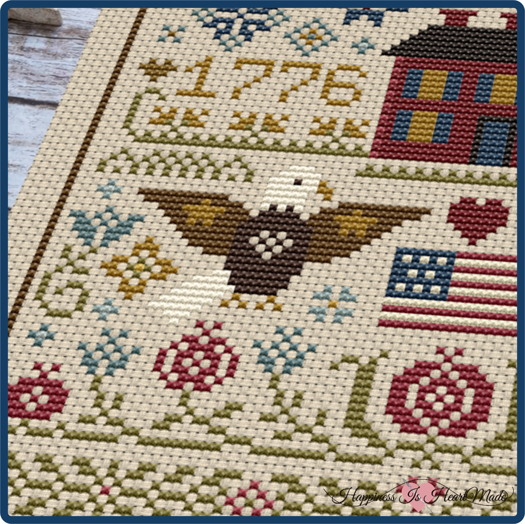 Eagle Motif from the Sentinels of 76 Cross Stitch Pattern Celebrating the 250th Anniversary / Birthday of the United States of America from Happiness Is HeartMade - Pattern 1176