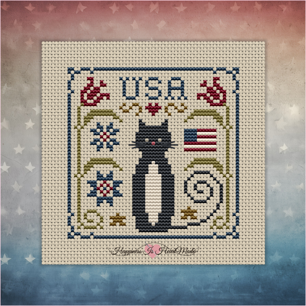 Patriotic USA Cat Cross Stitch Pattern from the Cat Tales Collection by Happiness Is HeartMade Pattern 5594
