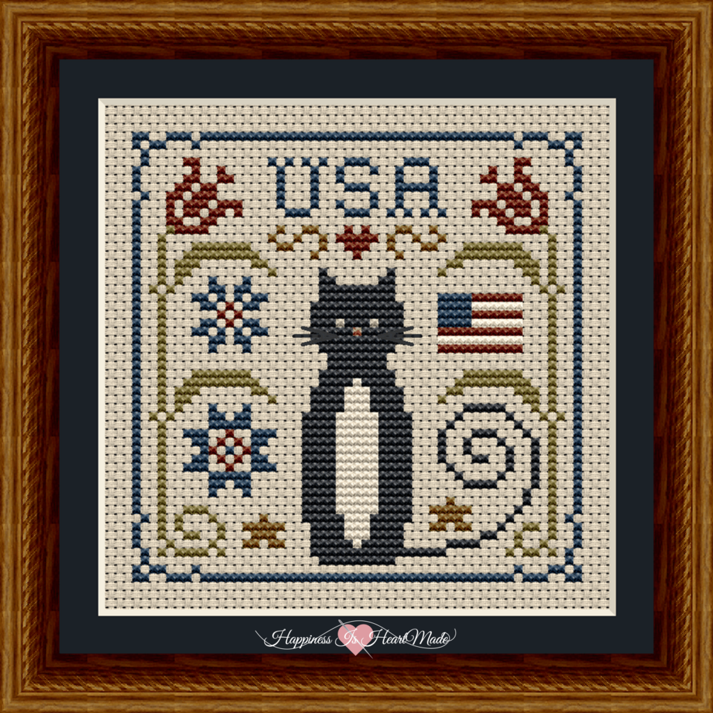 Patriotic USA Cat Cross Stitch Pattern from the Cat Tales Collection by Happiness Is HeartMade Pattern 5594