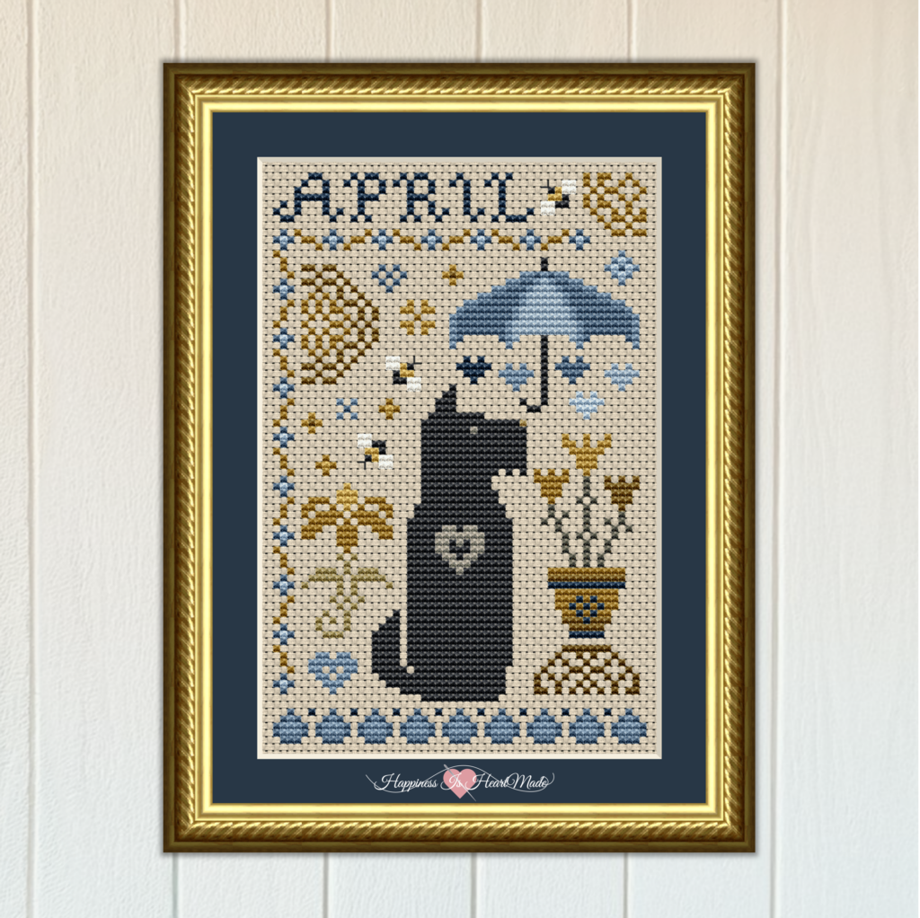 Scottie April Dog Cross Stitch Pattern from the Dog Days Series by Happiness Is HeartMade - Pattern 6554-S - April Showers