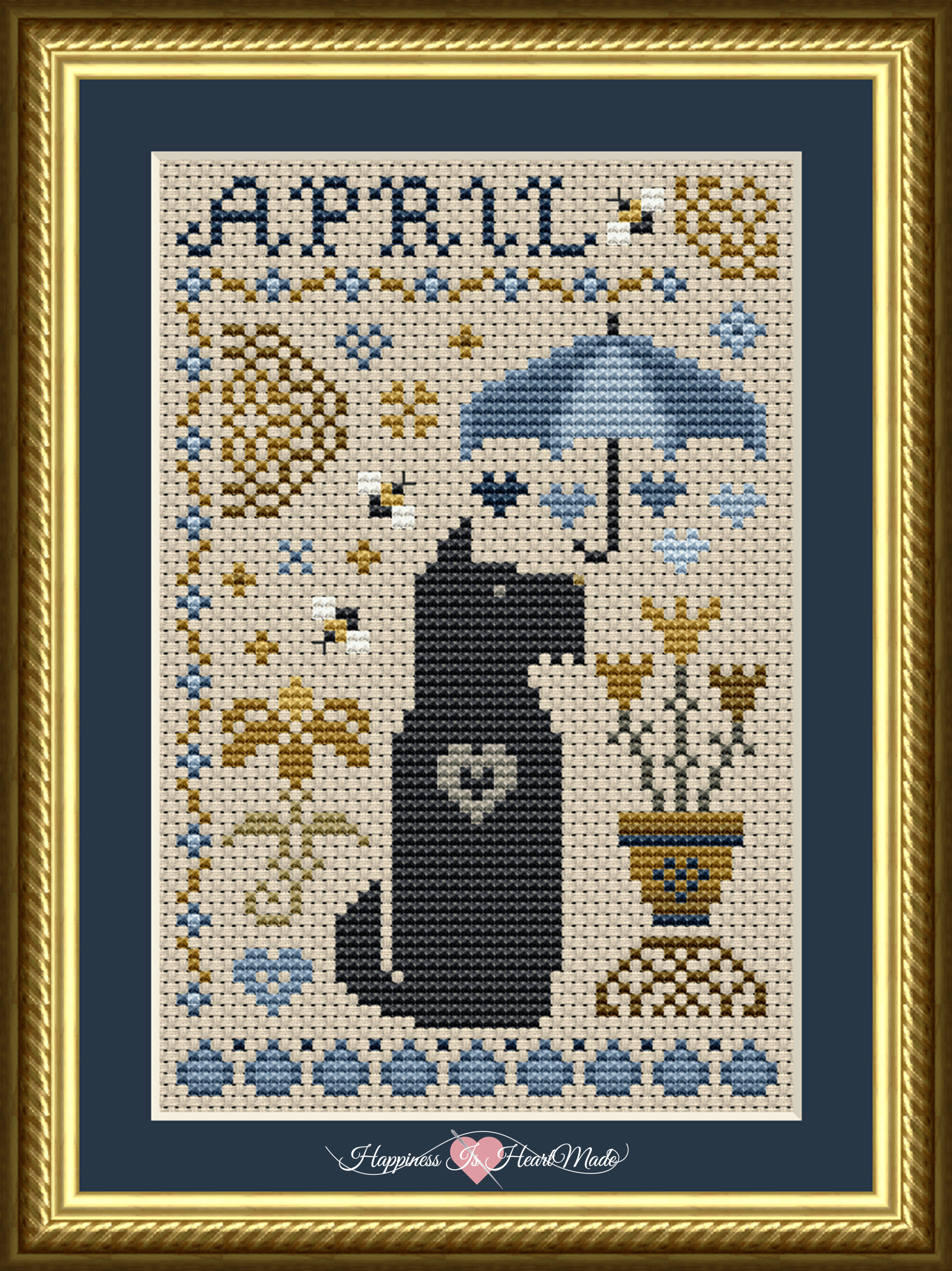 Scottie April Dog Cross Stitch Pattern from the Dog Days Series by Happiness Is HeartMade - Pattern 6554-S - April Showers