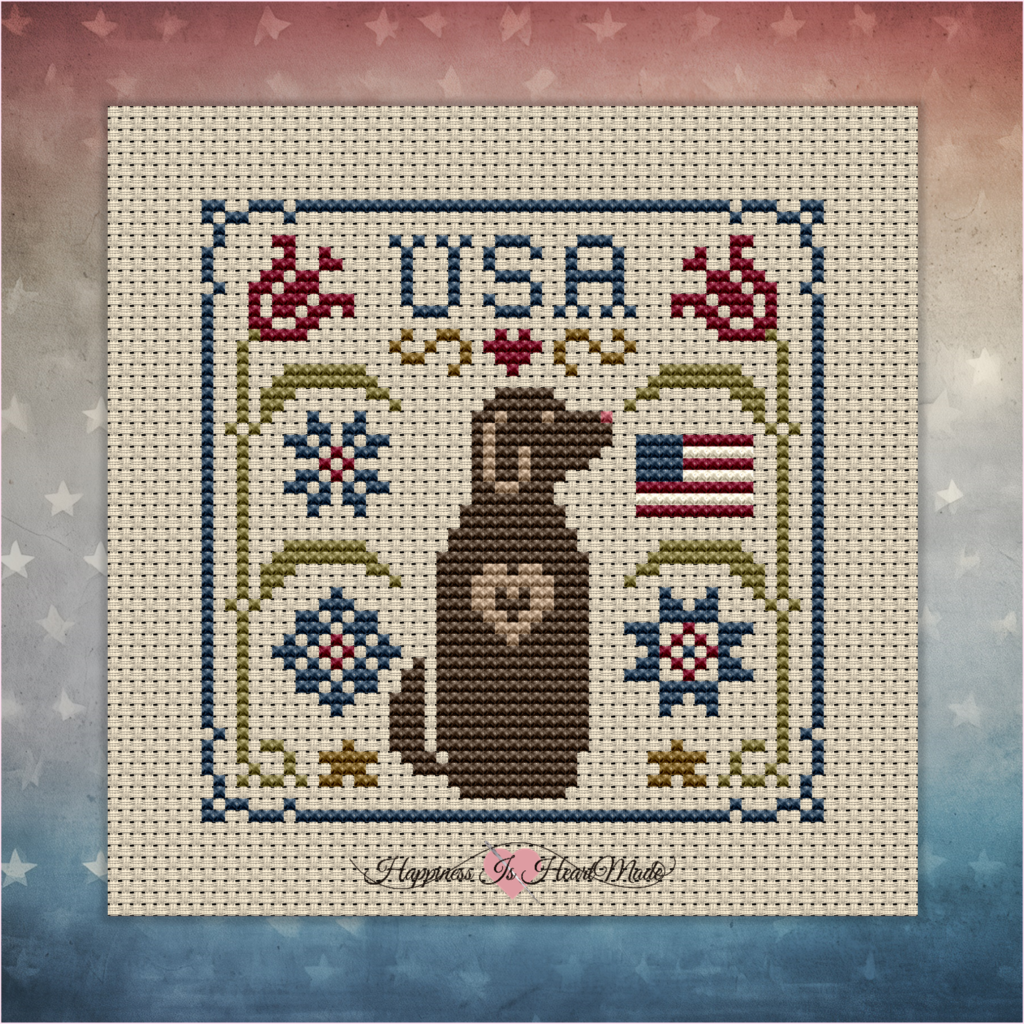 Patriotic USA Dog Cross Stitch Pattern from the Dog Days Series by Happiness Is HeartMade Pattern 6594