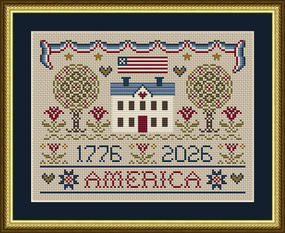 Patriotic 250th Anniversary Cross Stitch Pattern 1079 - An American Home Cross Stitch Pattern Celebrating 1776-2026 for the United States of America.