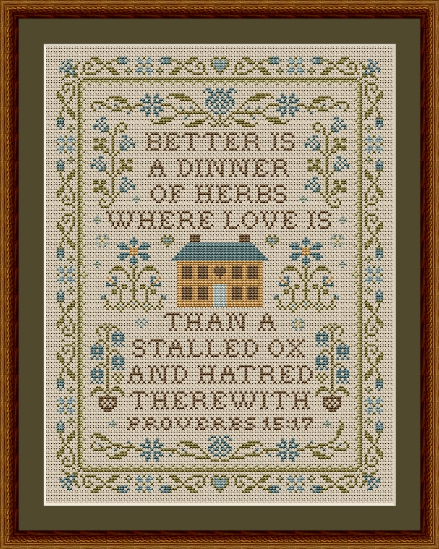 A Dinner of Herbs Proverbs 15:17 Bible Verse Cross Stitch Pattern