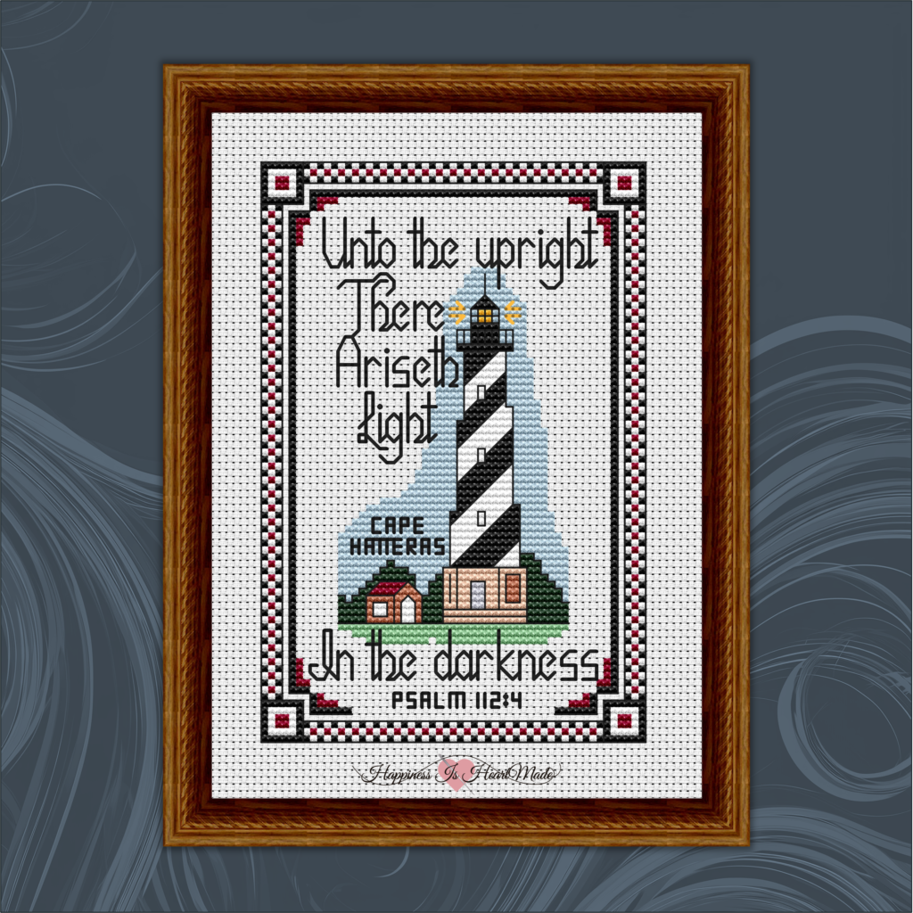 Cape Hatteras Lighthouse KJV Bible Verse Cross Stitch Pattern 811 from Happiness Is HeartMade. Designer: Christy Shuhy Ortiz